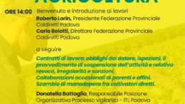 Lavoro in agricoltura tra diritti e doveri, incontro con Coldiretti Padova martedì 11 marzo a Montegrotto Terme