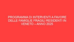 Programma di interventi a favore delle famiglie fragili residenti in Veneto – Anno 2025