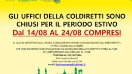 Chiusura estiva uffici Coldiretti Padova: servizio emergenza infoturni